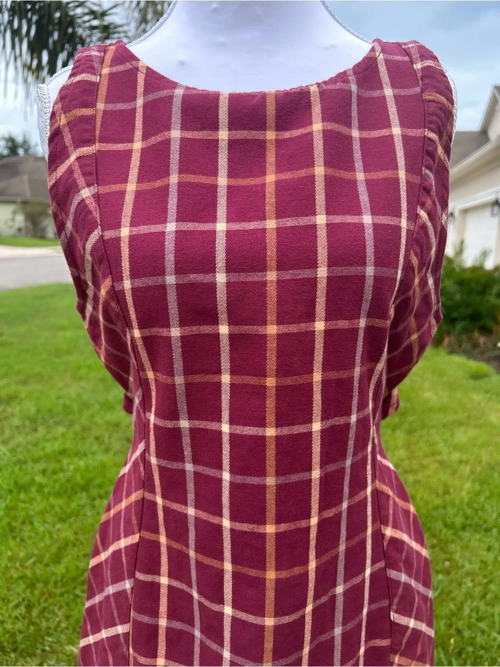 NWT🌷(S) Free People Plaid Printed Boat Neck Sleeveless Back Cut-Out Mini Dress